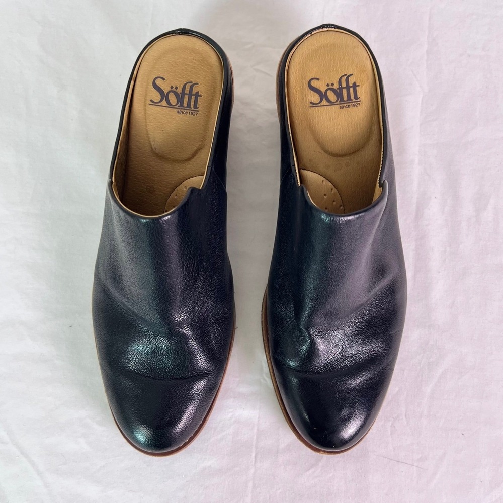 Sofft Ameera Leather Mules 7.5 Black Block Heel Slip On Coastal Cowgirl Festival - Picture 2 of 11